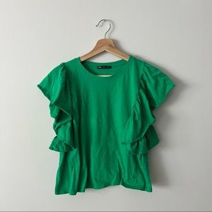 Zara green ruffled t shirt